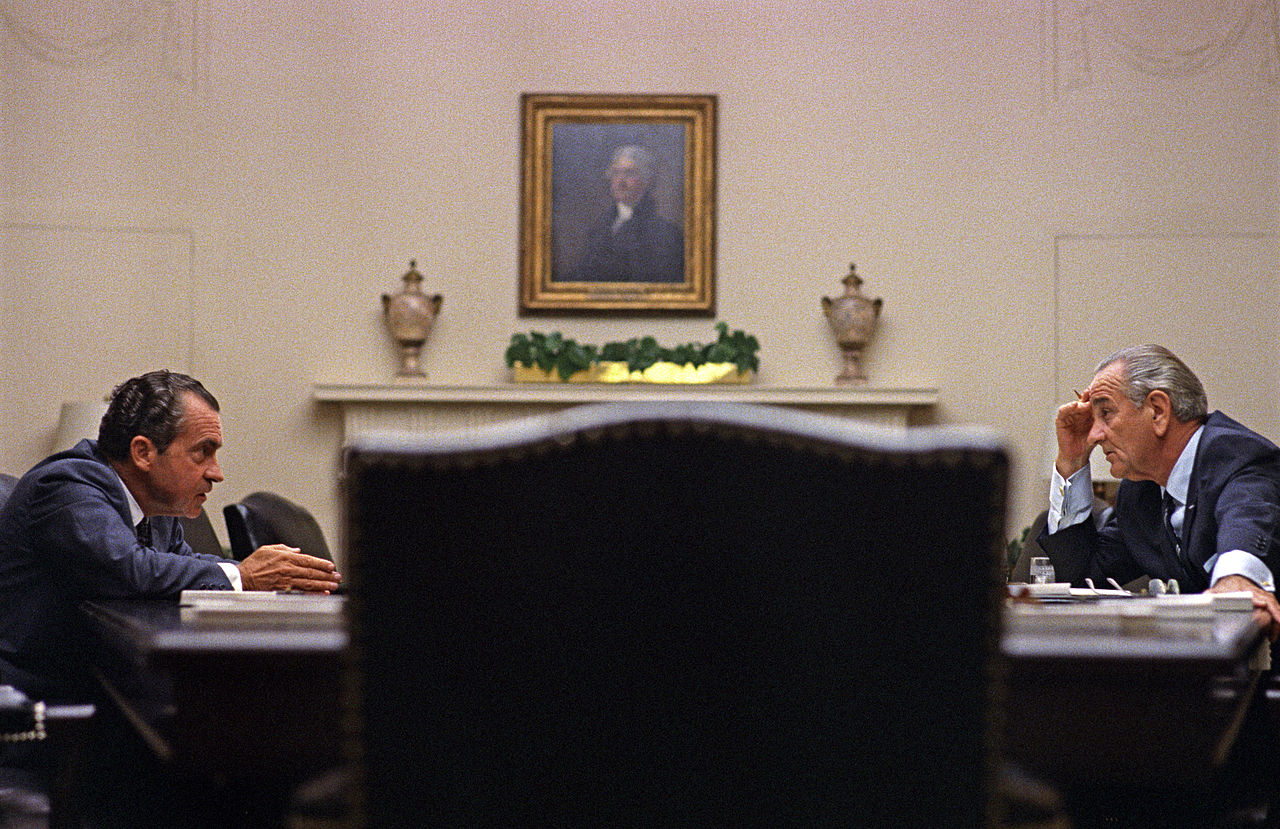 Richard Nixon and Lyndon Johnson meeting in 1968 prior to Nixon winning the Republican nomination